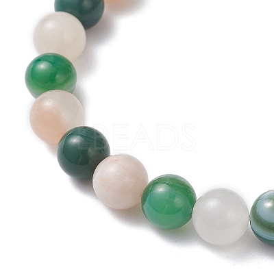 Round Natural Striped Agate/Banded Agate & Pink Aventurine Beaded Stretch Bracelets BJEW-JB12651-1