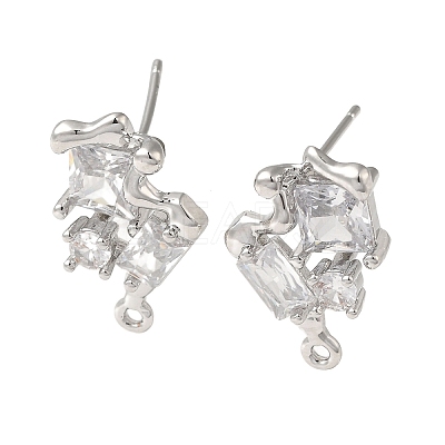 Brass with Clear Cubic Zirconia Stud Earring Findings KK-G499-06P-1