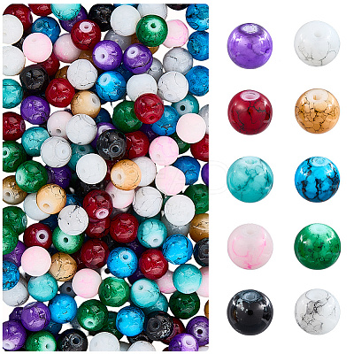 300Pcs 10 Colors Baking Paint Glass Round Beads DGLA-LT0001-06-1