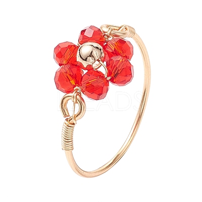 7Pcs 7 Styles Flower Glass Beads Finger Rings RJEW-JR00710-02-1