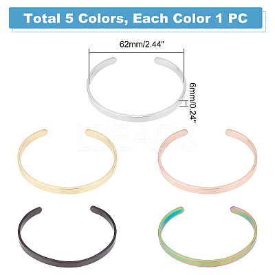 5Pcs 5 Colors Stainless Steel Open Cuff Bangles BJEW-UN0001-29-1