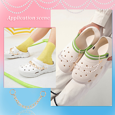 2set ABS Plastic Pearl Beaded Double-strand Shoe Charms Chains DIY-PH0007-07-1