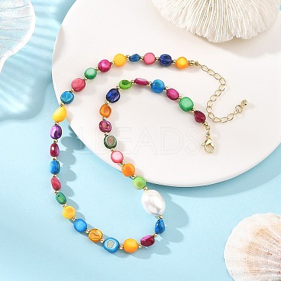 Dyed Natural Shell Nuggets & Shell Pearl Beaded Necklaces NJEW-JN06394-1