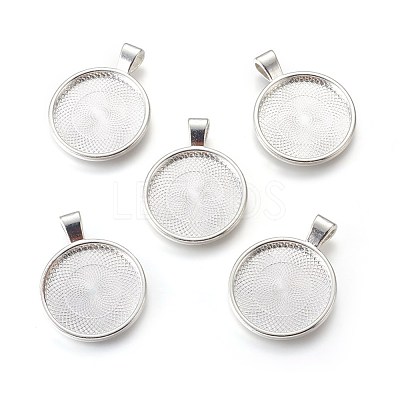 Flat Round Alloy Pendant Cabochon Settings PALLOY-A15654-S-1