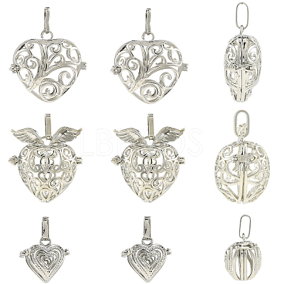6Pcs 3 Styles Brass & Alloy  Bead Cage Pendants FIND-YW0011-82-1