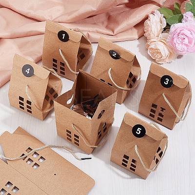 25 Sets Rectangle Foldable Creative Christmas Paper Gift Box with Window and 1 Polka Dot Paper Number Labels Sticker CON-PH0002-85A-1