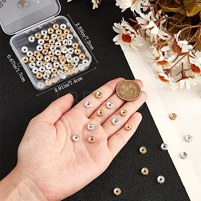100Pcs 2 Colors Brass with Rhinestone Spacer Beads KK-BBC0015-99-1
