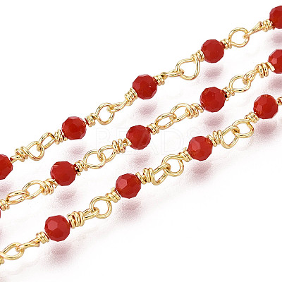Handmade Brass Round Glass Beaded Chains KK-N281-02B-G-1