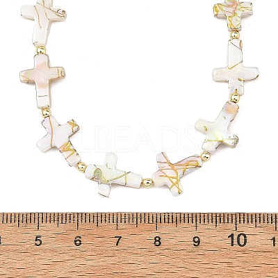 Drawbench Style Natural Freshwater Shell Religion Cross Beaded Necklaces for Women NJEW-JN06648-1