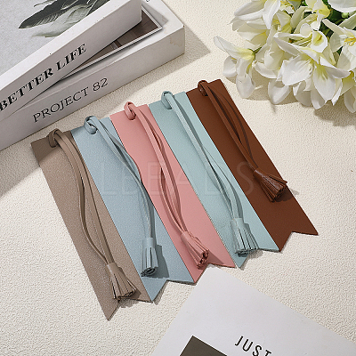 5Pcs 5 Colors PU Leather Tassel Bookmark AJEW-GF0011-83-1
