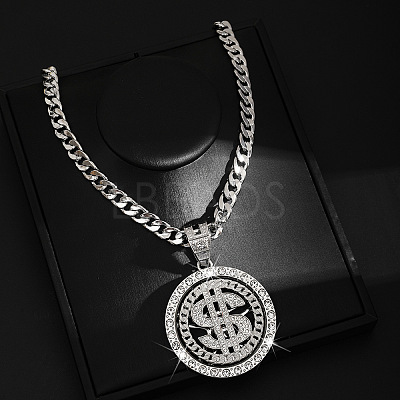 Hip-hop Style Zinc Alloy Crystal Rhinestone Pendant Cuban Link Chain Necklaces FS-WG425B8-02-1