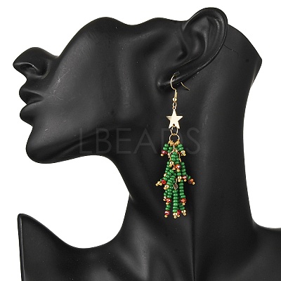 304 Stainless Steel Glass Seed Beads Christmas Tree Dangle Earrings EJEW-MZ00485-1