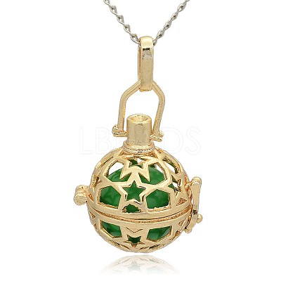 Golden Tone Brass Hollow Round Cage Pendants KK-J226-10G-1