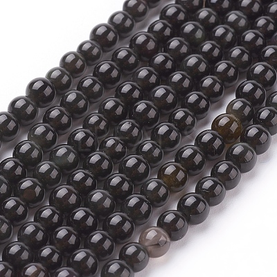 Natural Obsidian Beads Strands X-G-G099-4mm-24-1