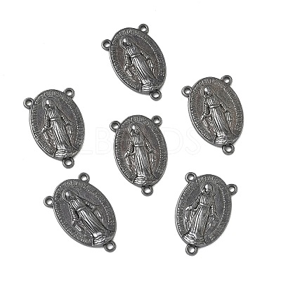 Holy Oval Carved Virgin Mary Tibetan Style Alloy Chandelier Component Links TIBEP-LF0961YKG-B-FF-1