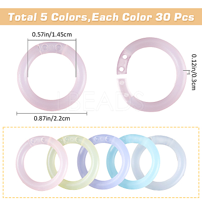 150Pcs 5 Colors PP Plastic Loose Leaf Book Binder Hinged Rings KY-GF0001-49-1