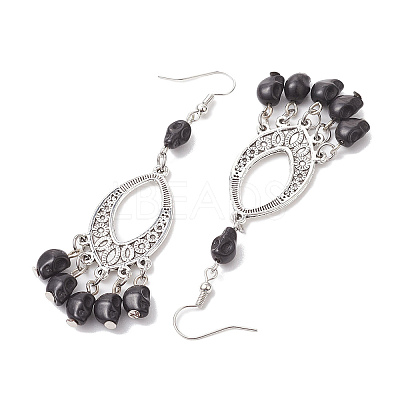 Halloween Skull Dyed Synthetic Turquoise & Alloy Dangle Earrings EJEW-JE05890-1