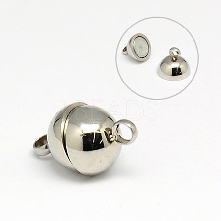 Round 304 Stainless Steel Magnetic Clasps with Loops STAS-N014-01-5.5mm-1