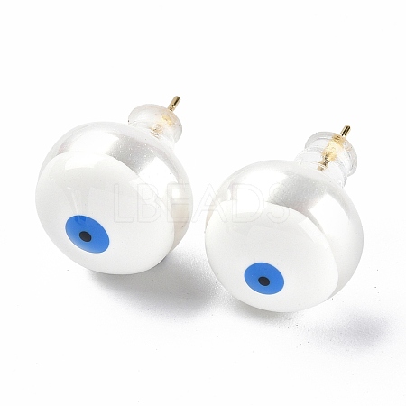 Natural Shell Evil Eye Stud Earrings with Enamel EJEW-G334-06I-1