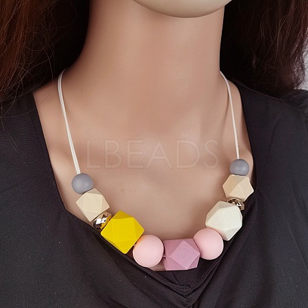 Wooden Octagon Round Graduated Beaded Necklaces for Women WGAA11B-03-1