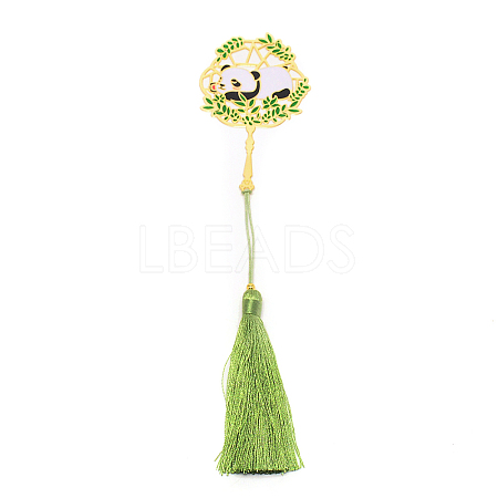 Panda Brass Bookmark with Tassel for Reader AJEW-WH0029-60-1