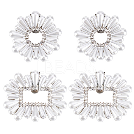   4Pcs 2 Styles Flower & Rectangle Detachable Alloy Rhinestone Shoe Buckle Clips AJEW-PH0011-58P-1