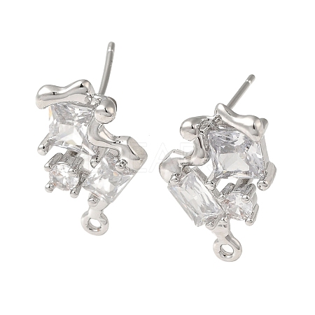 Brass with Clear Cubic Zirconia Stud Earring Findings KK-G499-06P-1
