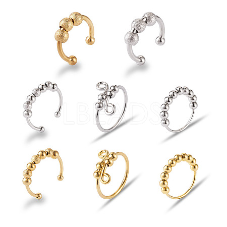 8Pcs 8 Style Brass Rotating Beaded Cuff Rings RJEW-SW0001-01-1