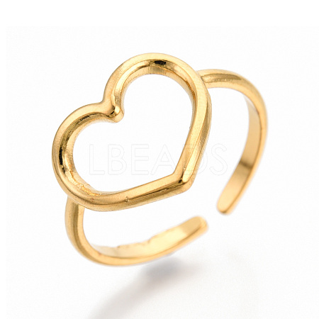 Ion Plating(IP) 304 Stainless Steel Hollow Heart Cuff Rings RJEW-N038-122LG-1