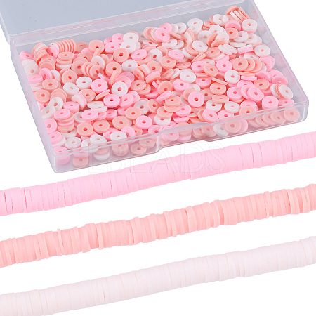 3 Strands 3 Colors Flat Round Handmade Polymer Clay Beads CLAY-SC0001-68B-01-1