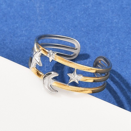 304 Stainless Steel Double Color Cuff Rings RJEW-S635-01GP-21-1