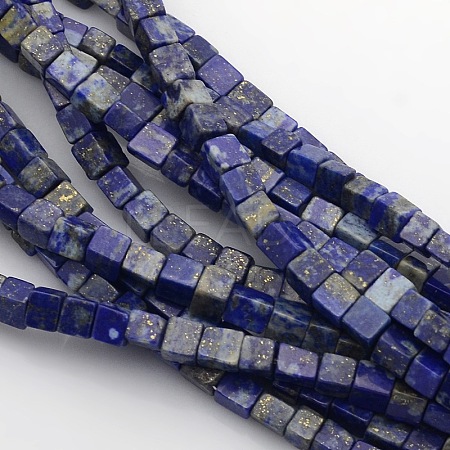 Cube Natural Lapis Lazuli Beads Strands X-G-P057-02-1