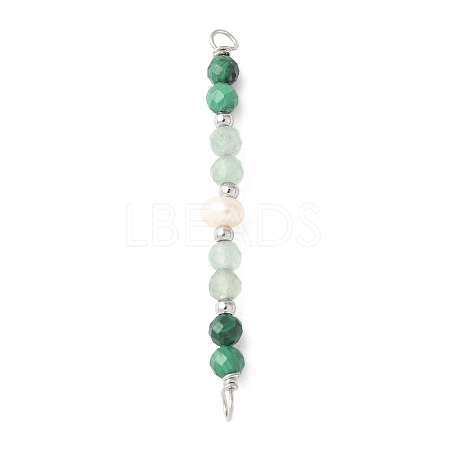Faceted Round Natural Green Aventurinee & Malachite & Potato Natural Cultured Freshwater Pearl Beaded Connector Charms PALLOY-JF03532-03-1
