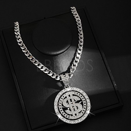 Hip-hop Style Zinc Alloy Crystal Rhinestone Pendant Cuban Link Chain Necklaces FS-WG425B8-02-1