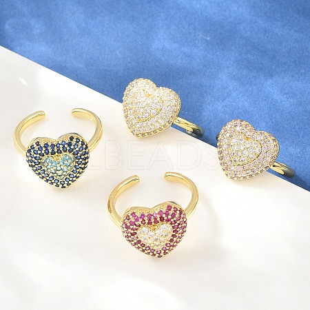 Heart Brass Micro Pave Cubic Zirconia Cuff Open Rings for Women CU-CBA0A21-01G-1