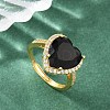 Heart Brass Micro Pave Cubic Zirconia Cuff Open Rings for Women CU-CBA0A21-02G-4