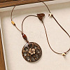 Natural Coconut Pendant Adjustable Leather Cord Long Necklaces with Wood Beads WGC33B1-09-1