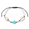Corss Synthetic Turquoise & Natural Cowrie Shell Braided Bead Bracelets BJEW-JB10357-01-1