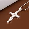 Simple Silver Color Plated Brass Cubic Zirconia Cross Pendant Unisex Necklaces NJEW-BB12827-2