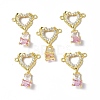 Brass Pave Clear & Pink Cubic Zirconia Connector Charms KK-P223-40G-4