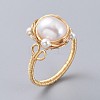 Adjustable Natural Pearl Finger Rings X-RJEW-JR00290-02-1