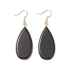 Natural Obsidian Teardrop Dangle Earrings EJEW-G331-01G-03-2