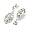 Leaf Brass Pave Clear Cubic Zirconia Dangle Stud Earrings EJEW-M258-37P-2
