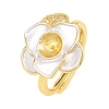 Flower Brass Micro Pave Cubic Zirconia & Enamel Cuff Ring Settings KK-CBAC351-06G-03-2