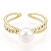 Natural Pearl Double Lines Brass Open Cuff Finger Rings PEAR-N022-C08-2