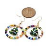 Glass Seed Beaded Ring with Lampwork Christmas Tree Dangle Earrings EJEW-TA00231-5