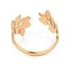 Ion Plating(IP) 304 Stainless Steel Leaf Open Cuff Ring for Women RJEW-C025-09G-3
