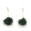 Faux Mink Fur Pom Pom Ball Dangle Ear Studs EJEW-Q693-18B-1