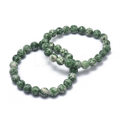 Natural Green Spot Jasper Bead Stretch Bracelets BJEW-K212-B-017-1