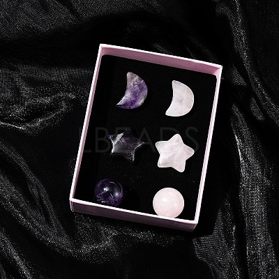 Natural Gemstone Healing Moon & Star & Round Ornaments AJEW-FS0001-12B-1